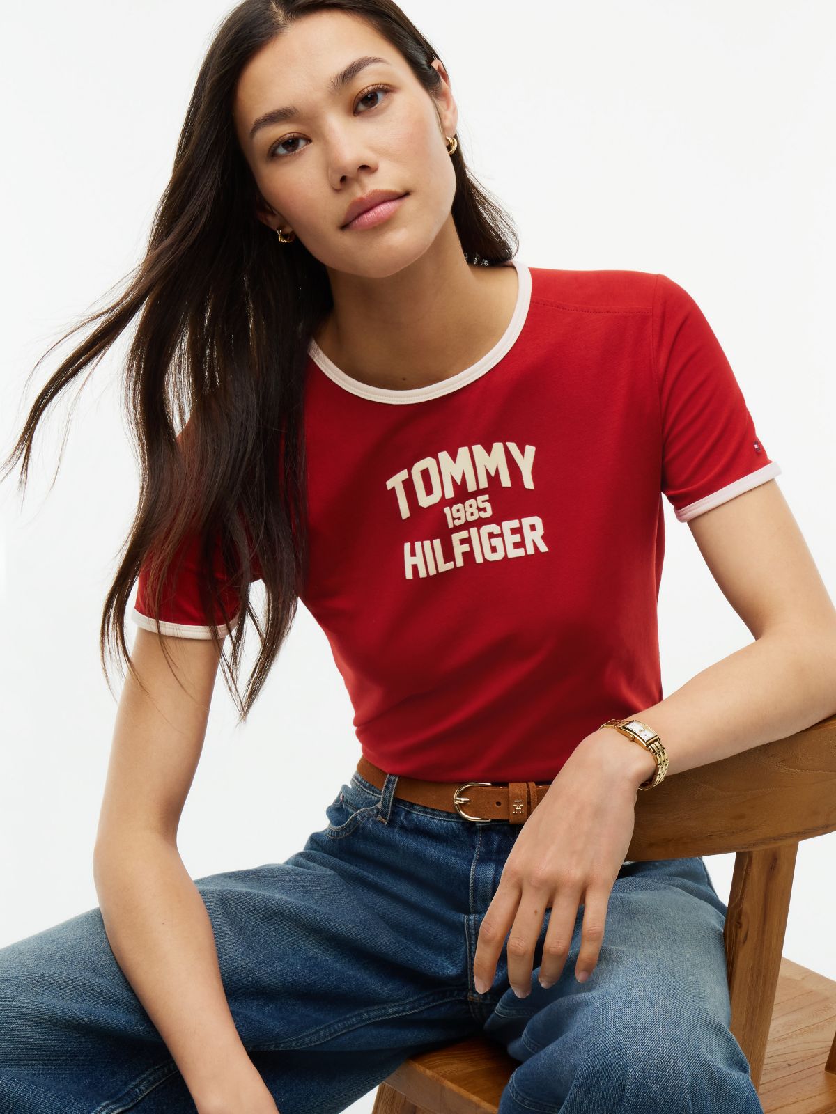 Slim Fit Varsity Logo Ringer T-Shirt — Dark Magma