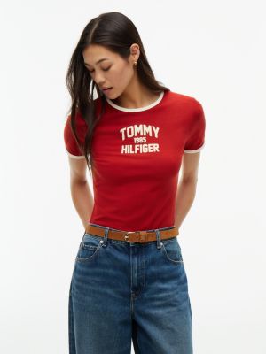 Slim Fit Varsity Logo Ringer T-Shirt, Dark Magma