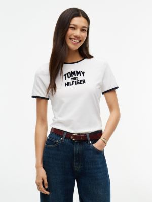 Slim Fit Varsity Logo Ringer T-Shirt, Ecru