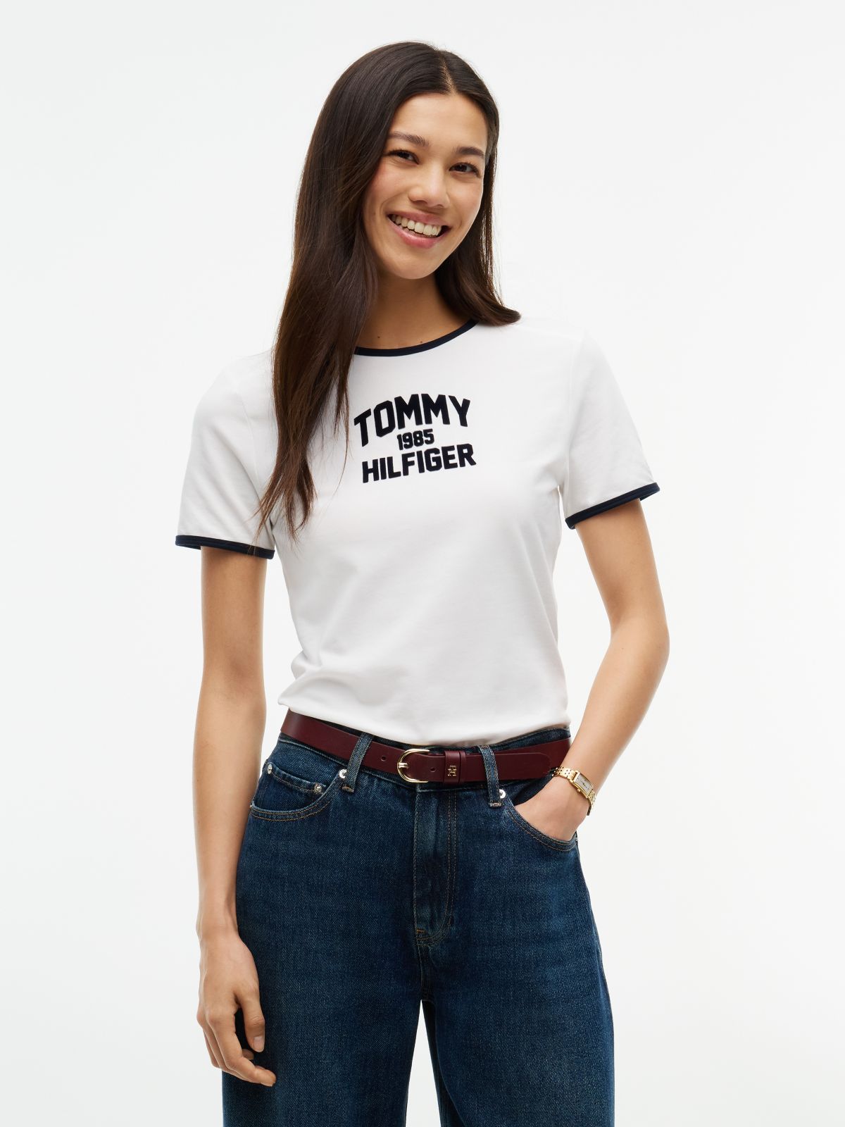 Slim Fit Varsity Logo Ringer T-Shirt — Ecru