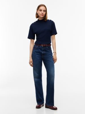 Женские футболки Tommy Hilfiger Gold-Button Slim Fit Mockneck T-Shirt — фото 2