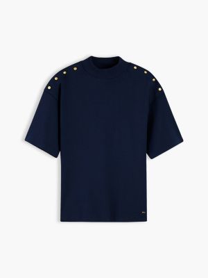 Женские футболки Tommy Hilfiger Gold-Button Slim Fit Mockneck T-Shirt — фото 5