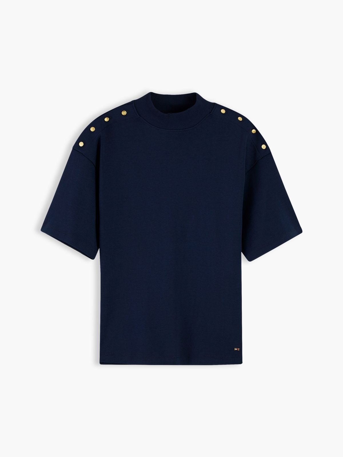 Gold-Button Slim Fit Mockneck T-Shirt — Dark Blue