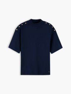 Gold-Button Slim Fit Mockneck T-Shirt — Dark Blue 5