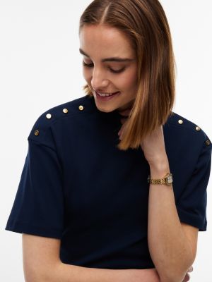 Женские футболки Tommy Hilfiger Gold-Button Slim Fit Mockneck T-Shirt — фото 3