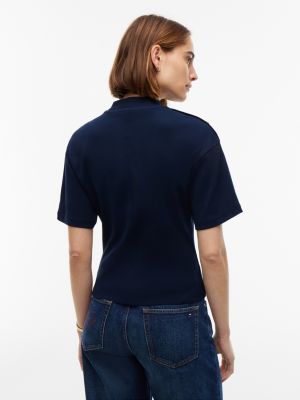 Женские футболки Tommy Hilfiger Gold-Button Slim Fit Mockneck T-Shirt — фото 4