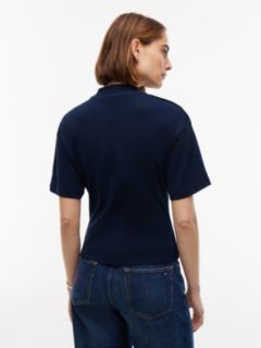 Gold-Button Slim Fit Mockneck T-Shirt — Dark Blue 4