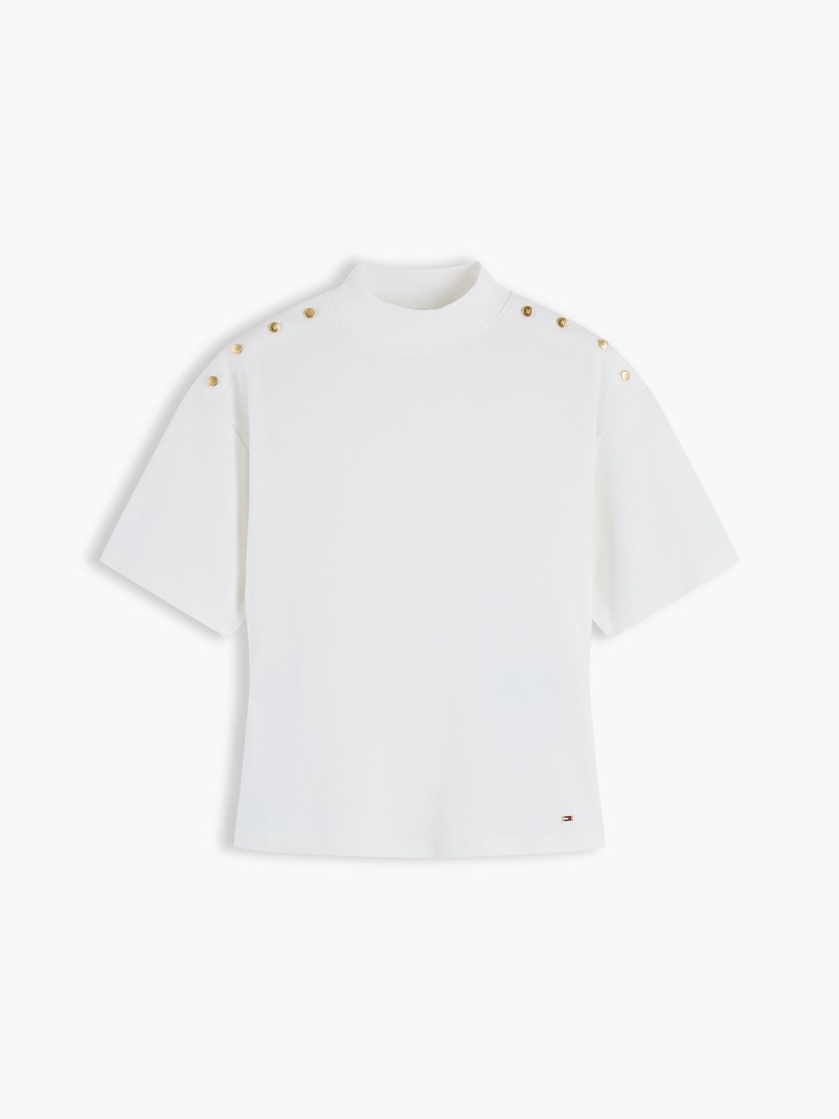 Gold-Button Slim Fit Mockneck T-Shirt — Ecru