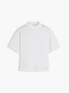 Gold-Button Slim Fit Mockneck T-Shirt — Ecru 5