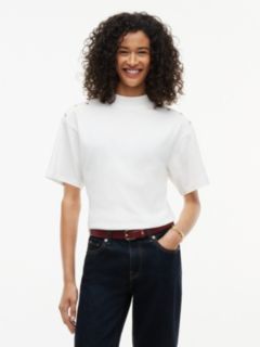 Gold-Button Slim Fit Mockneck T-Shirt — Ecru 1