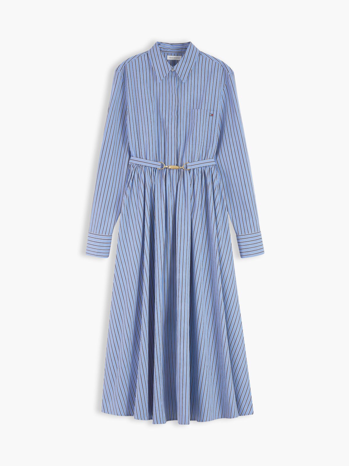 Belted Striped Poplin Midi Shirtdress — New York Blue Stripe