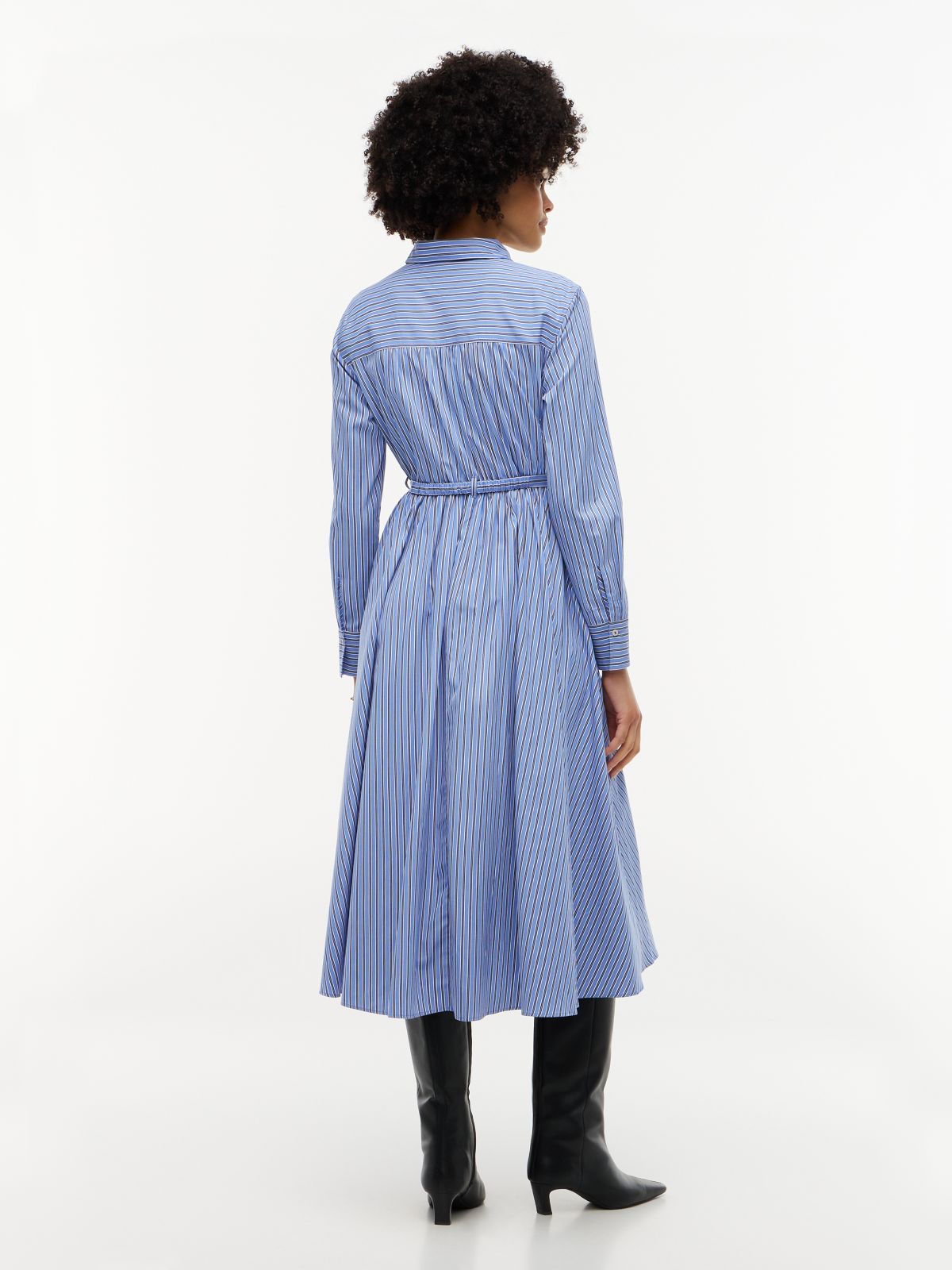 Belted Striped Poplin Midi Shirtdress — New York Blue Stripe