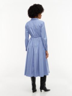 Belted Striped Poplin Midi Shirtdress — New York Blue Stripe 4