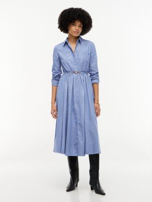 Tommy Hilfiger Belted Striped Poplin Midi Shirtdress In New York Blue Stripe