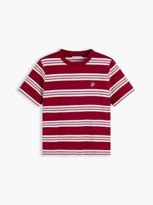 Женская футболка Tommy Hilfiger Boxy Fit Striped Heavyweight, цвет: Полосатый малиновый — фото 5