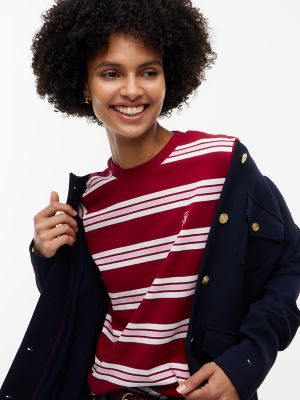 Женская футболка Tommy Hilfiger Boxy Fit Striped Heavyweight, цвет: Полосатый малиновый — фото 3