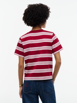 Женская футболка Tommy Hilfiger Boxy Fit Striped Heavyweight, цвет: Полосатый малиновый — фото 4