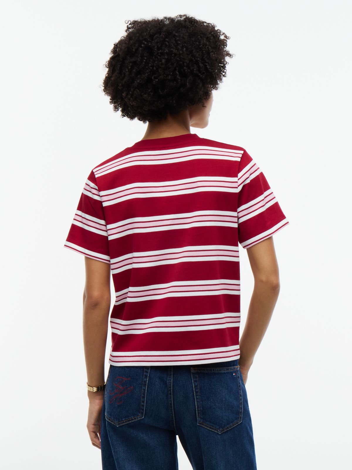 Boxy Fit Striped Heavyweight T-Shirt — Stripe Raspberry