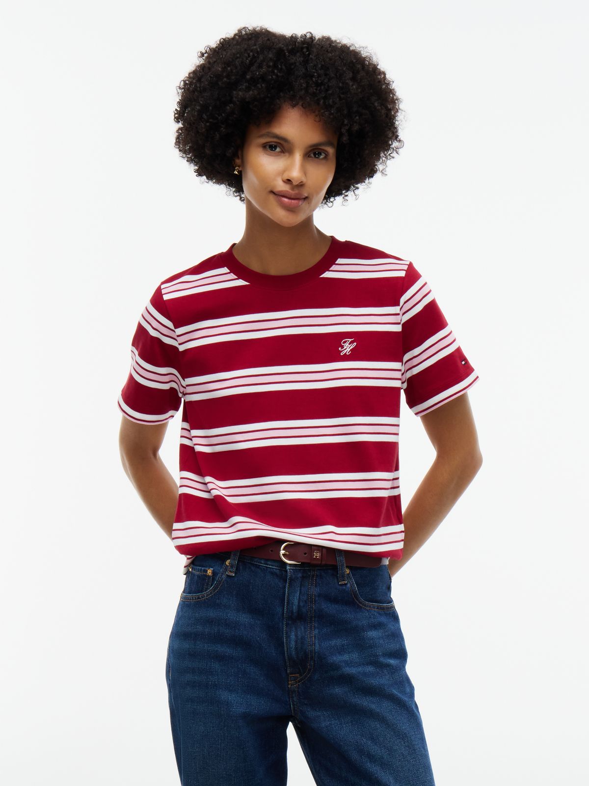 Boxy Fit Striped Heavyweight T-Shirt — Stripe Raspberry