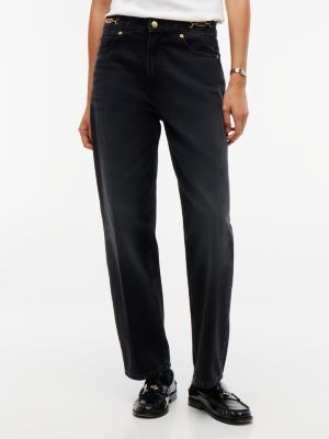 Logo Hardware High-Rise Tapered Jean, Black Denim