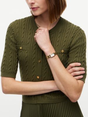 Женское платье Tommy Hilfiger Gold Button Mixed-Media Pleated Midi, цвет: Зелёный — фото 2