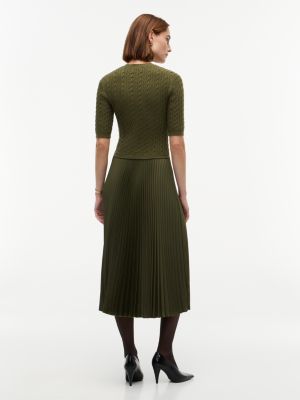 Женское платье Tommy Hilfiger Gold Button Mixed-Media Pleated Midi, цвет: Зелёный — фото 4