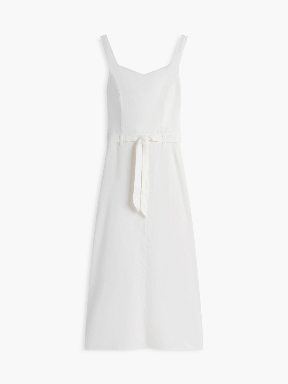 Belted Linen-Blend Midi Dress — Ecru