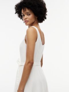 Belted Linen-Blend Midi Dress — Ecru 2