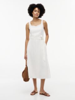 Belted Linen-Blend Midi Dress — Ecru 1