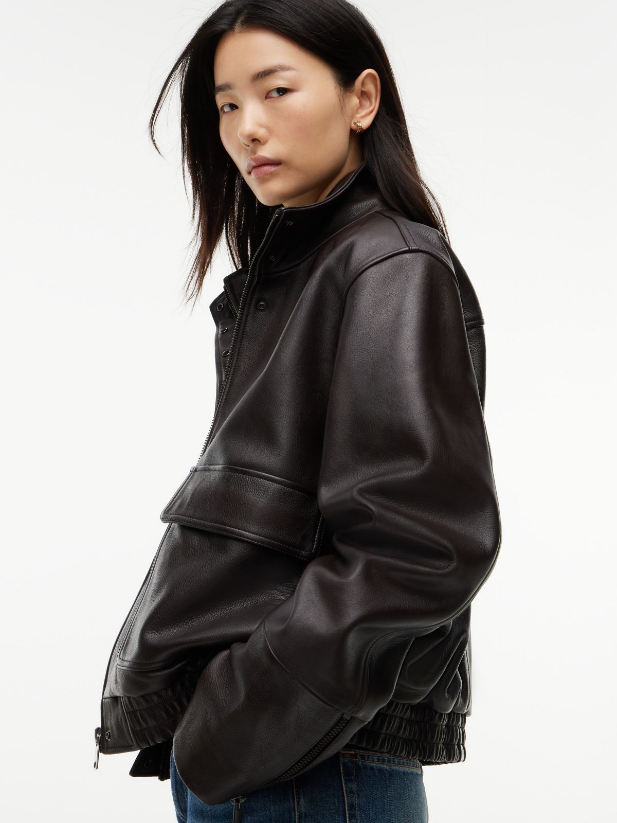 Leather Bomber Jacket — Deep Brown