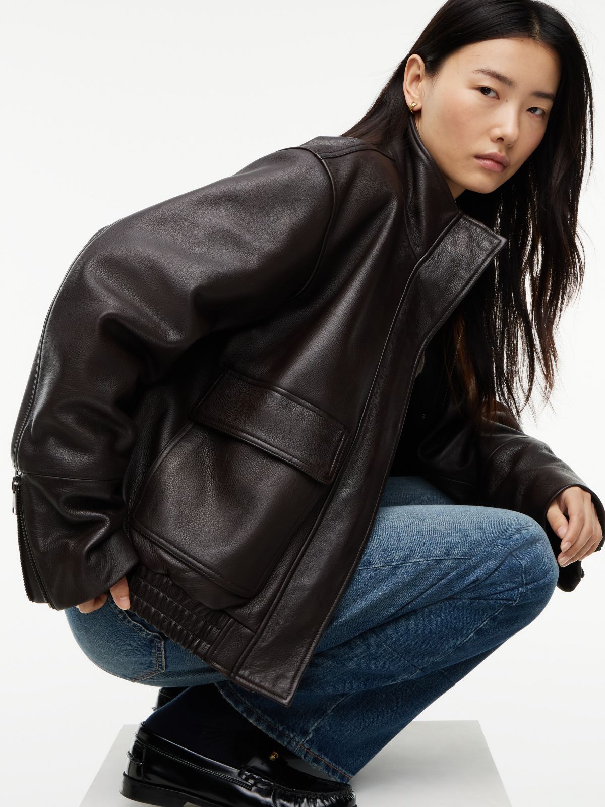 Leather Bomber Jacket — Deep Brown