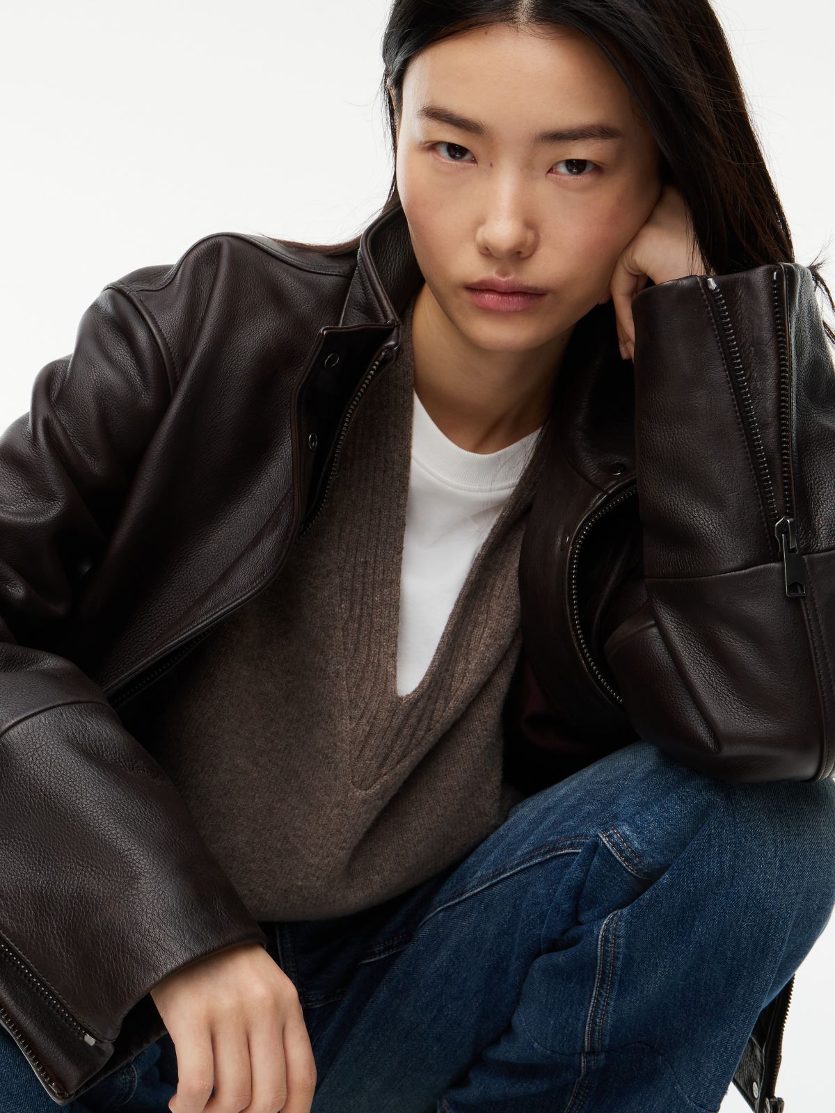 Leather Bomber Jacket — Deep Brown