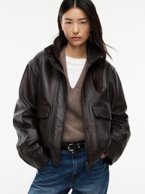 Leather Bomber Jacket, Deep Brown