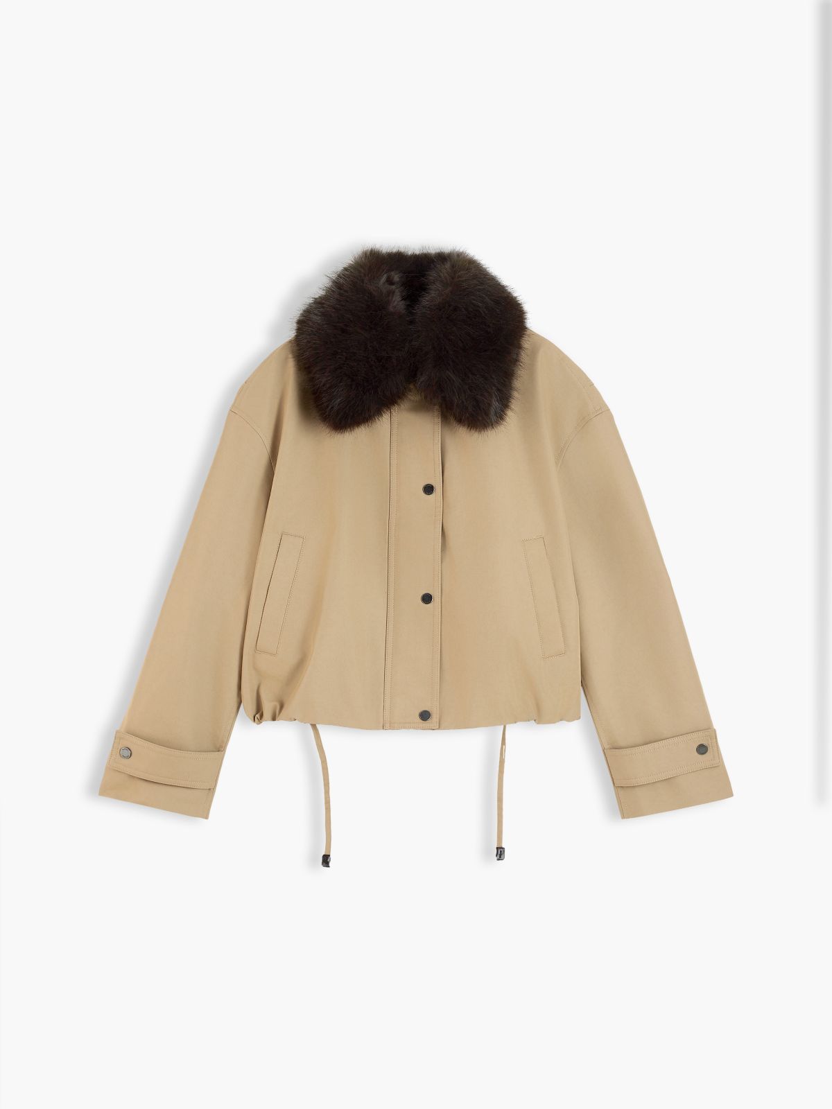 Faux Fur-Trimmed Bomber Jacket — Camel