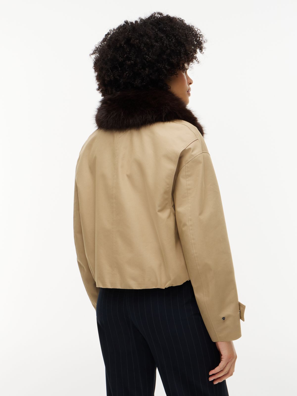 Faux Fur-Trimmed Bomber Jacket — Camel
