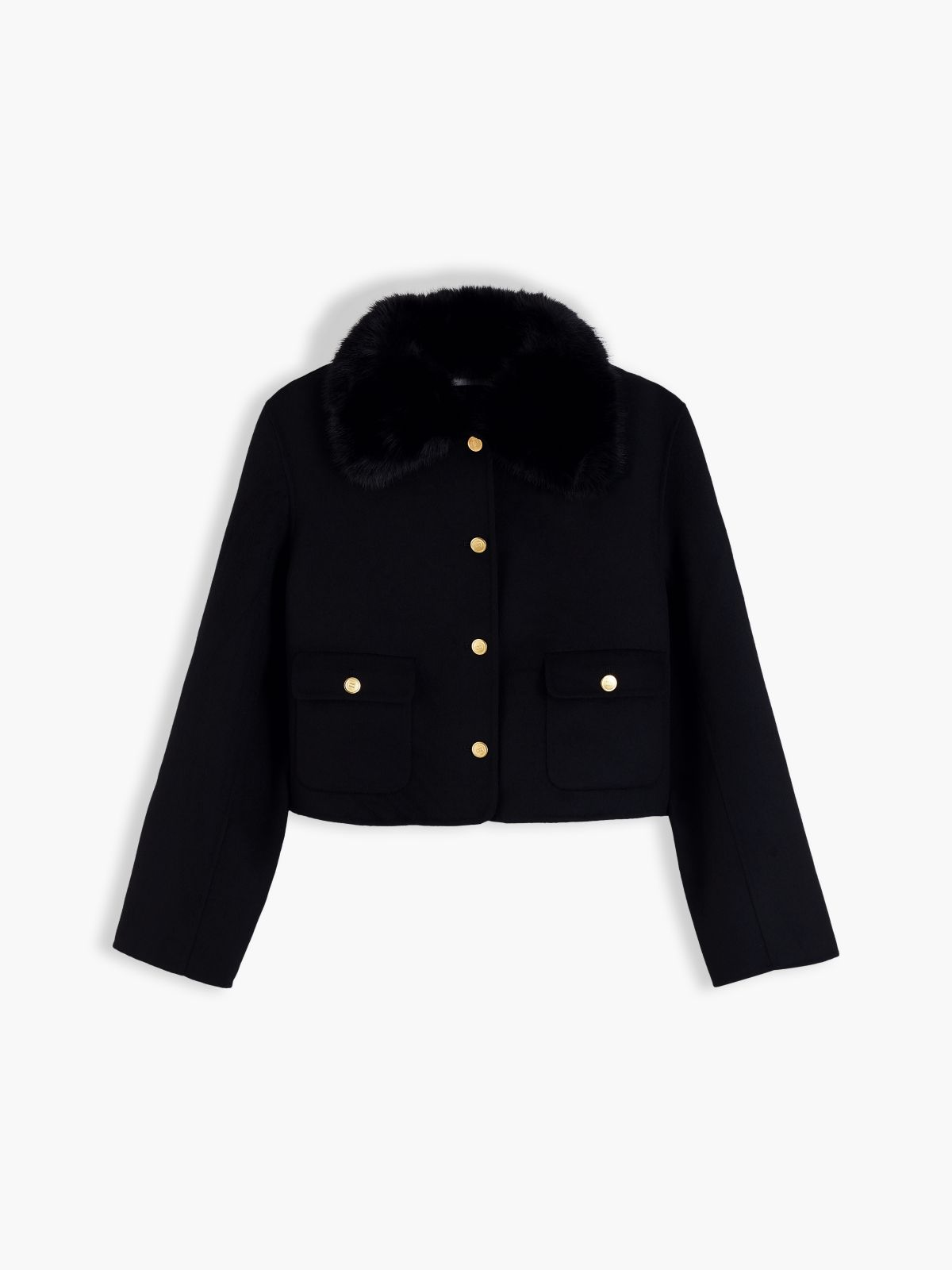 Faux Fur Wool-Blend Lady Jacket — Black