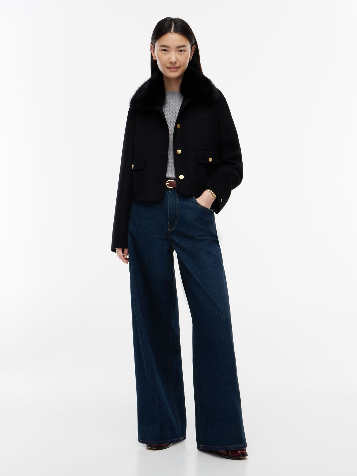 Faux Fur Wool-Blend Lady Jacket — Black
