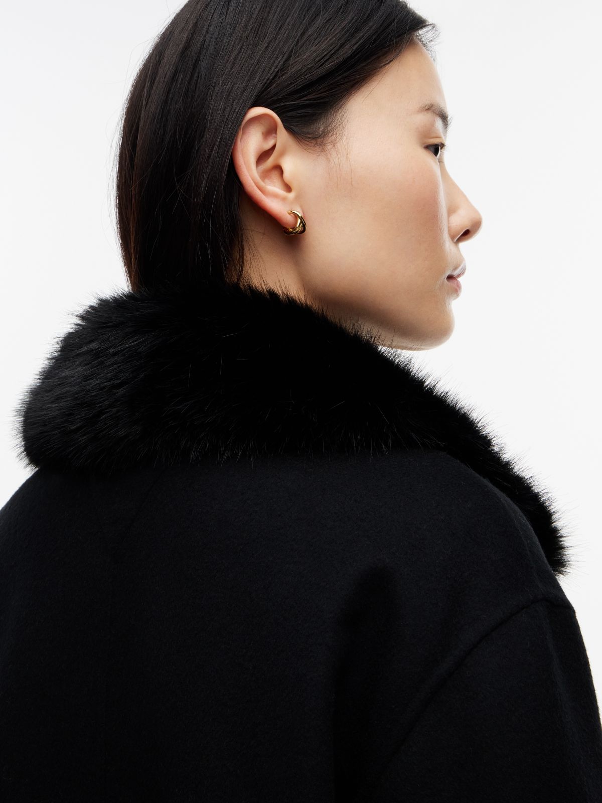 Faux Fur Wool-Blend Lady Jacket — Black