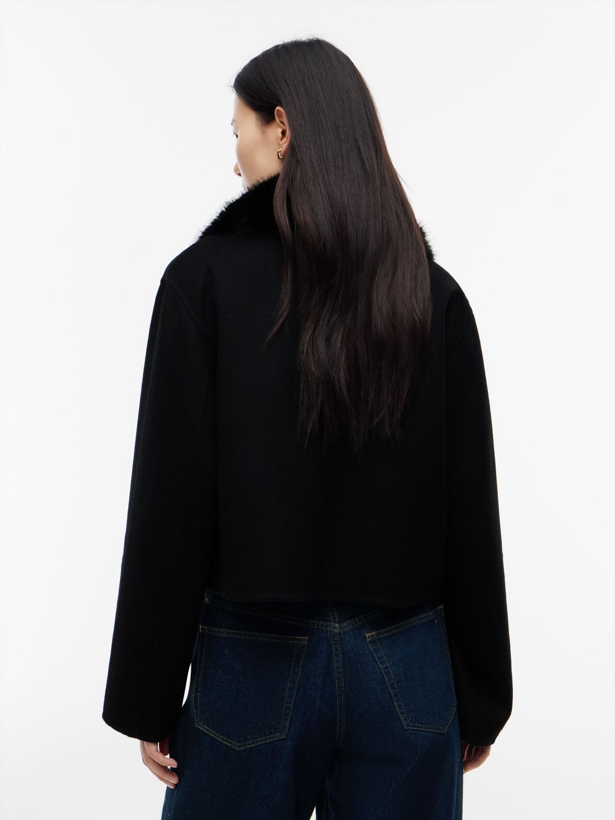 Faux Fur Wool-Blend Lady Jacket — Black
