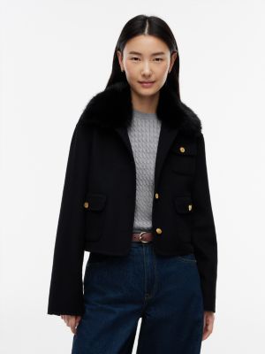 Faux Fur Wool-Blend Lady Jacket, Black