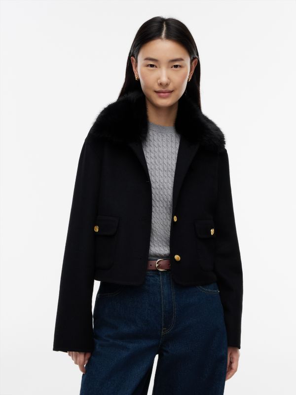 Faux Fur Wool-Blend Lady Jacket — Black