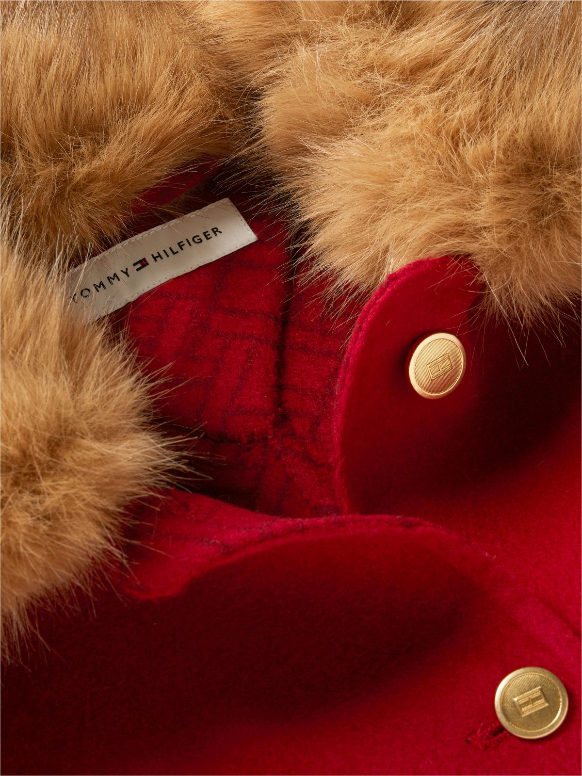 Faux Fur Wool-Blend Lady Jacket — Red