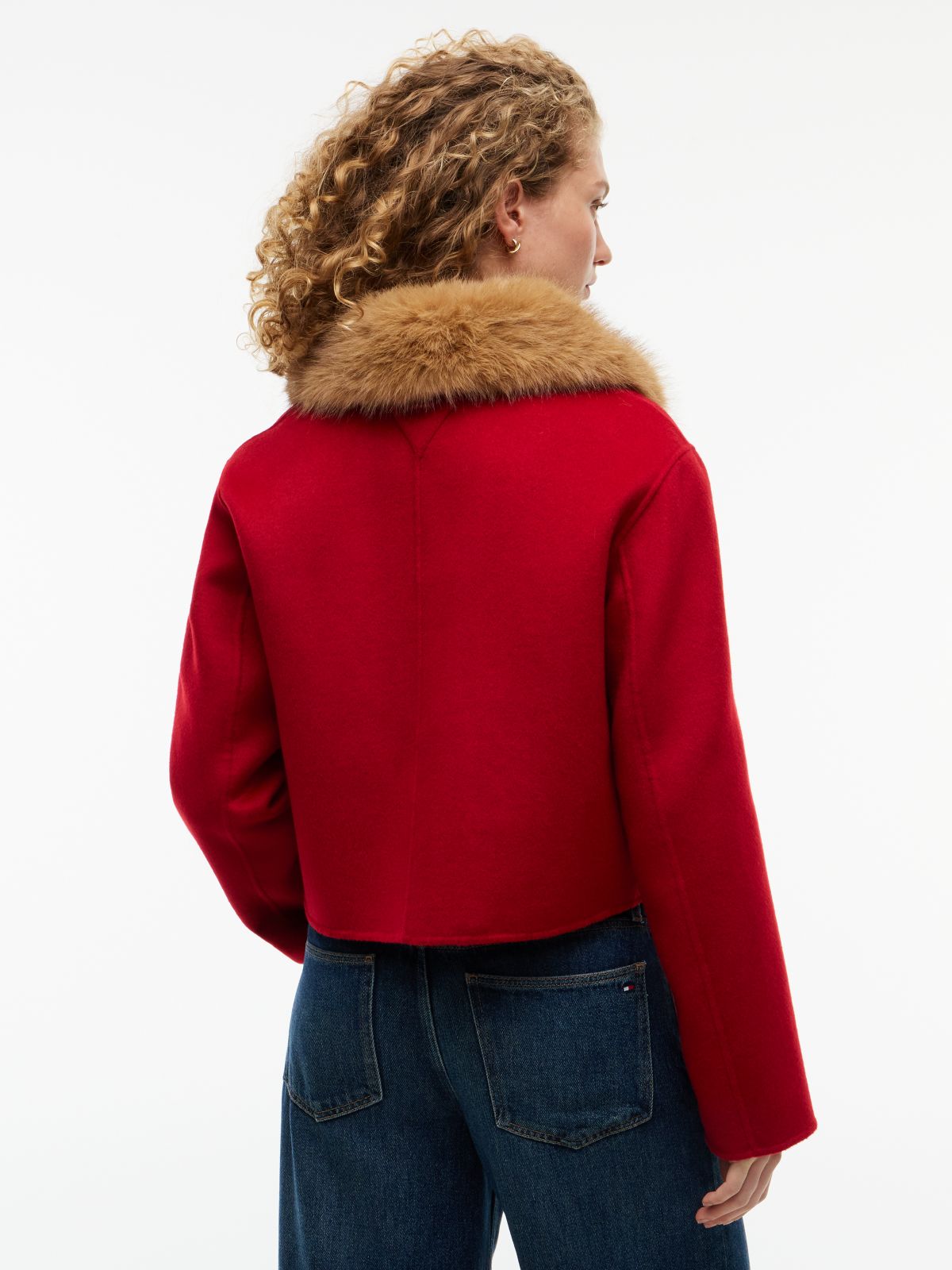 Faux Fur Wool-Blend Lady Jacket — Red
