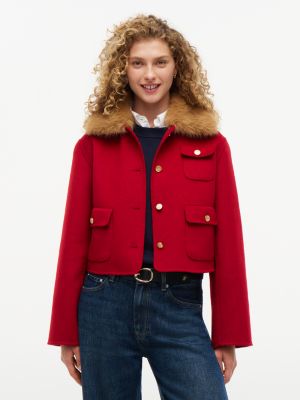 Faux Fur Wool-Blend Lady Jacket, Red