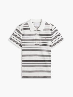 Slim Fit Stretch-Cotton Wicking Polo, Broken Stripe Ecru / Black