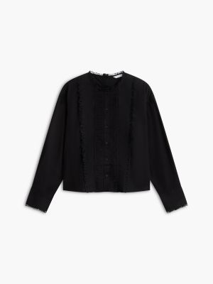 Lace-Trim Shirt, Black