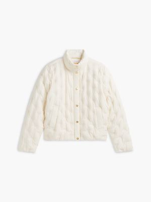 Water-Repellent Quilted Down Jacket, Rich Cream