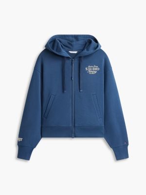 Tommy Studio Logo Zip Hoodie, Aegean Sea