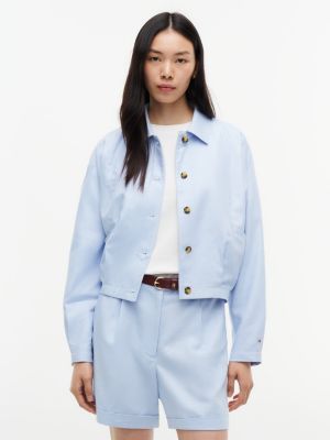 Relaxed Linen-Blend Bomber Jacket, Sky Blue