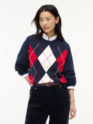 Relaxed Fit Argyle Crewneck Sweater, Navy Blue